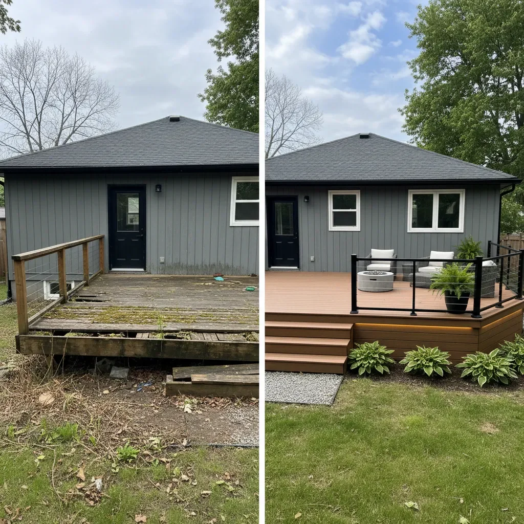 Deck builder transformation - before and after by Quality Landscaping Kirkland in Kirkland